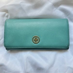 Tory Burch Turquoise Saffiano continental wallet